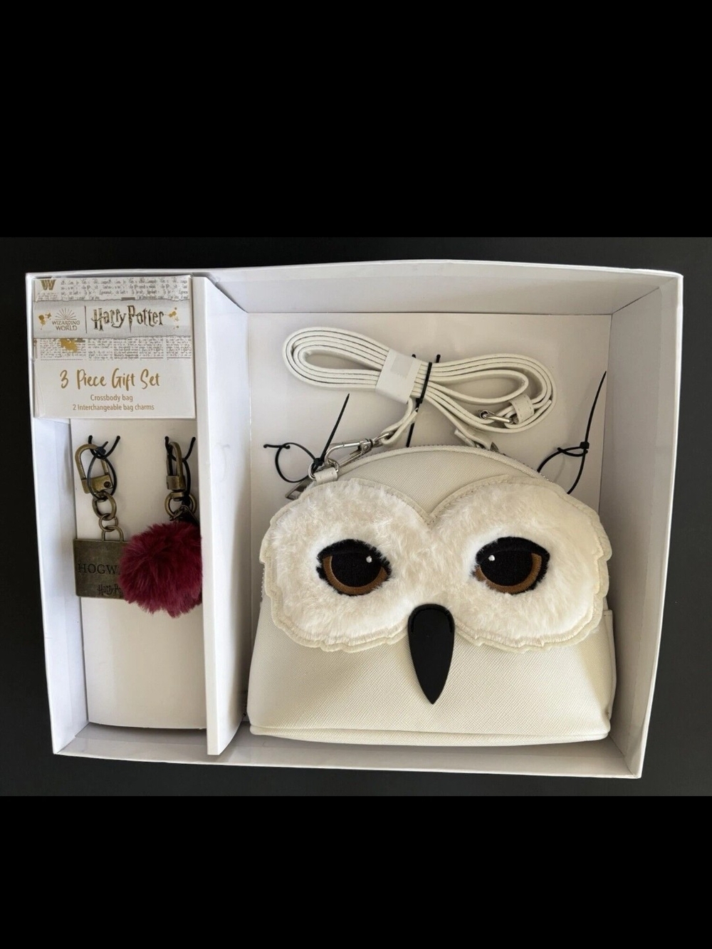 Harry Potter Hedwig Owl Crossbody Bag Purse & 2 Charms 3-Piece Gift Set Boxed